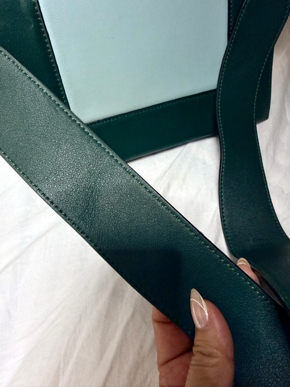 Céline Paris Two-Tone Leather Shoulder Bag - blue & Dark Green - Picture 6 of 12